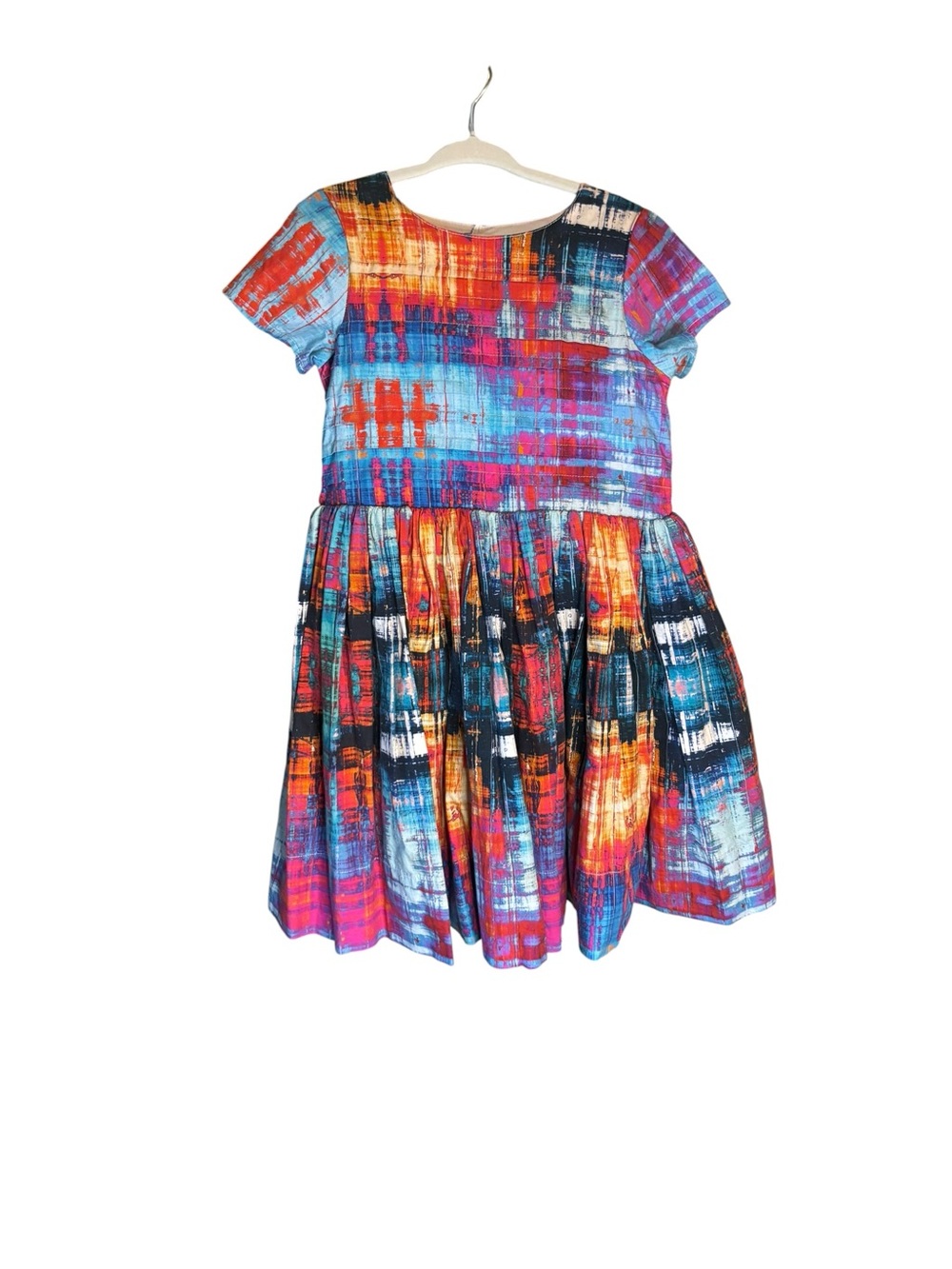 Girls Multicolor Plaid-Print Short Sleeve Dress 6A